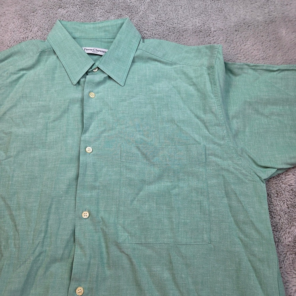 Pierre Clarence Button Down Shirt Mens XL Short Sleeve Cotton Pocket Mint Green